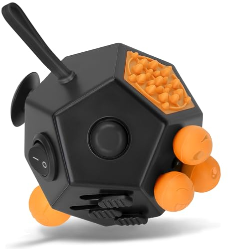 Milifox Fidget Cube for Kids Adults, Fidget Toys for Anxiety, Cube Fidgets Toy Anti Stress Autism OCD ADHD, 12 Sided Anxiety Toys for Adult Girls Boys Teens, Black Orange