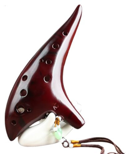 ZETONG Ocarina 12 Loch Alto C Smokey Straw Gefeuerte Keramik Okarina mit Liederbuch für Anfänger, Geschenkidee (Rotbraun)