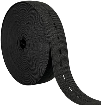 25 mm elastiskt band med knapphål, för sömnad svart, platt sömnadsband, elastiskt band med knapphål, elastiskt band, för byxkjol, pannband, linning för stickning (10 m)