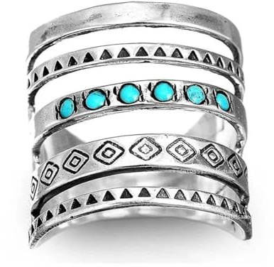 Hasdnker Ring Ringe Damen Bijouterie Herren Vintage Bohemian Damenring Silber Farbe Mehrschichtig Hohl Türkis Ringe Band Verlobung Trauringe Schmuck Sets 8 Silber