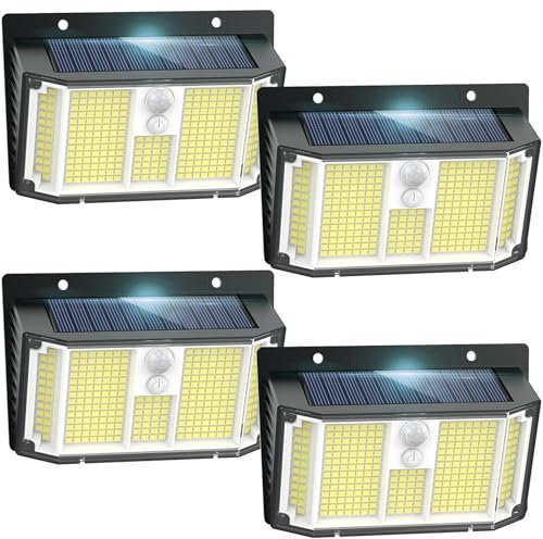 Solar Security Lights, 268 LED Outdoor Solar Lights 3 Modes Motion Sensor Garden Lights 270° Wide Angle Solar Powered Lights IP65 Waterproof Solar Wall Light Outside for Front Door Yard Garage, 4 Pack