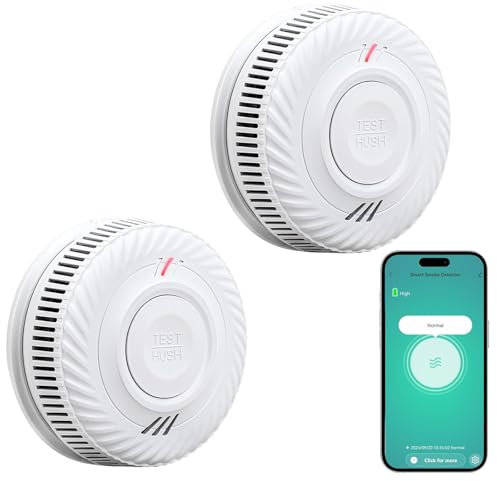 Rilevatore di fumi Smart, allarme antincendio, allarme fumi con sensore fotoelettrico avanzato, monitoraggio remoto dell’allarme antincendio tramite app con batteria della durata di 10 anni,85 dB.2PCS