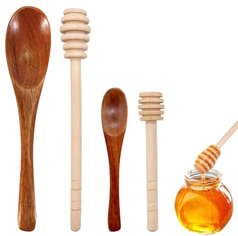 AffeGifts palitos de Madera cucharas de,4 Piezas Cuchara de Mezcla Natural cucharas pequeñas de Madera para té de café de Miel y Regalo de favores de la Fiesta de Boda
