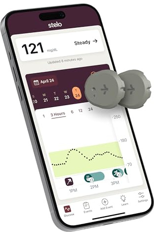 Stelo Glucose Biosensor & App by Dexcom - A Leader in Continuous Glucose Monitoring (CGM). 24/7 Tracking & Personalized Insights to Reveal Patterns. 2-Pack (Up to 15 Days Each). iOS & Android.