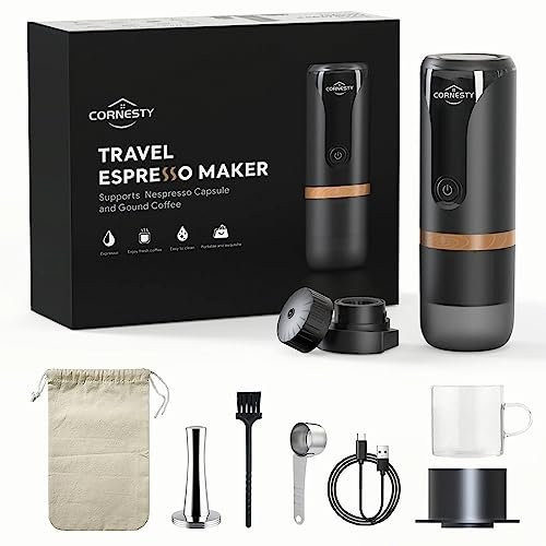 Máquina de café Espresso portátil 9 Bar presión Recargable 2 en 1 pequeña cafetera de Viaje Compatible con cápsulas café molido Viajes Acampar Senderismo Oficina Cocina Negro