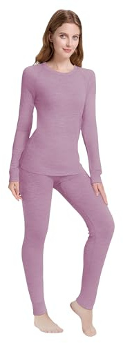 woolcano Conjunto de ropa interior térmica para mujer, 100 % lana merino, ropa interior ligera de esquí para mujer, suave y cálida