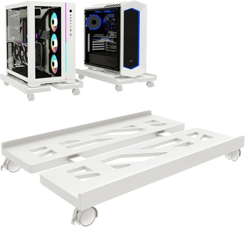 SVUPUE Support PC, Support Tour, pour Ordinateurs de Bureau, Bureau, Gamers, étudiants, Maison, avec 4 roulettes, Blanc