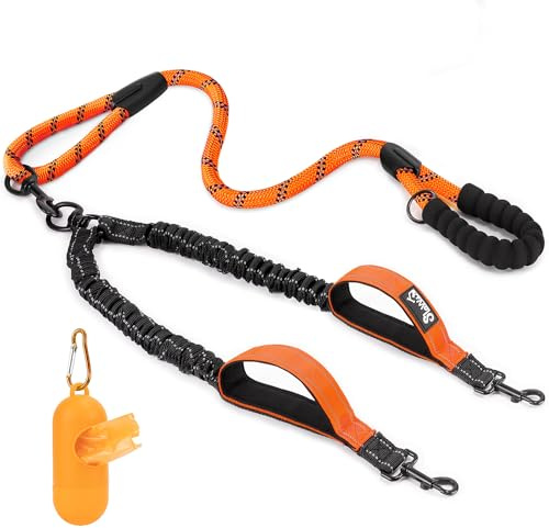 SlowTon Double Dog Lead - 360° Swivel Heavy Duty Reflective Double Lead for Walking 2 Dogs No Tangle Dual Splitter With Soft Handle Puppy Leash for Large Dogs Walking Training