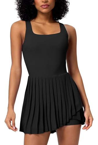Vestido de tenis para mujer, sin mangas, plisado, vestido de golf con pantalones, bolsillo inferior, ropa de tenis, línea A, vestido de verano, mini vestido deportivo, ropa de tenis, Negro , M