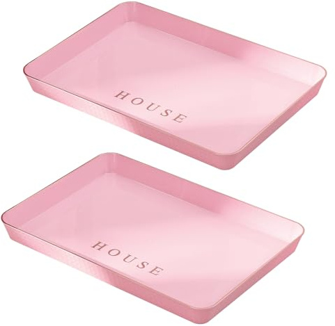 duisoad 2 Pezzi Vassoio da Portata, Vassoio Plastica Rettangolare Vassoio da Portata Infrangibile per Cibo, Bevande, Cucina, Bar, Hotel, Rosa