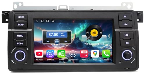 Erisin Qualcomm 8-Cœur 4GO+64GO Android 14 Autoradio Bluetooth 5.1 pour BMW Série 3 M3 E46 Rover 75 MG ZT 7 Écran Tactile GPS Stéréo Soutien sans Fil CarPlay Android Auto Dab+ DSP WiFi 4G Canbus