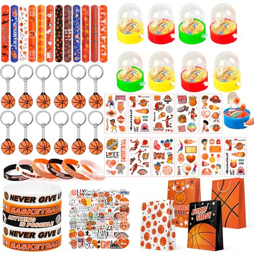 Huxolynifty Bomboniere per Feste a Tema Basket,122 Pezzi Bomboniere a Tema Basket Set-Pallacanestro Goodie Bags Portachiavi Adesivi etc Decorazioni per Feste di Basket