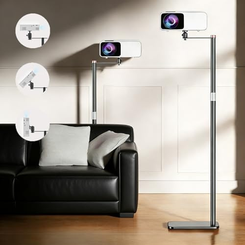 Strixorn Support métallique pour vidéoprojecteur, avec rotation à 360°, canapé contre le mur, capacité de charge jusqu'à 5 kg, hauteur réglable de 30 à 130 cm, support de projecteur pour la maison, le