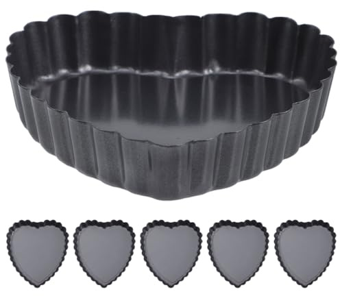 VALICLUD Mini Teglie per Crostate e Quiche a Forma di Cuore Fondo Rimovibile in Acciaio al Carbonio Ondulato, 6 Pezzi per Feste e Uso Domestico