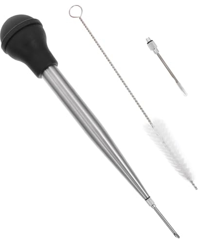 Artibetter Stainless Steel Meat Injector Turkey Seasoning Tool with Black Silicone Basting Tube Barbecue Sauce Syringe for Grilling and Roasting Poultry Cooking