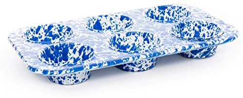 Enamelware Muffin Tin, Blue/White Splatter