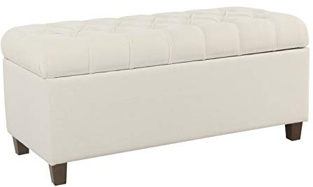 Homepop Home Decor | Tufted Ainsley Button Storage Ottoman Bench with Hinged Lid | Ottoman Bench with Storage for Living Room & Bedroom, Soft Cream, Textured Neutral