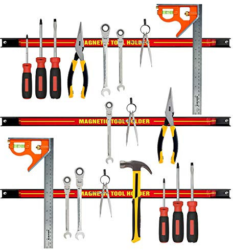 Bond Hardware Set of 3 Magnetic Tool Holder Rack - 24 Inch Heavy Duty Garage Wall Holder Strip with Magnet for Screwdriver, Wrench