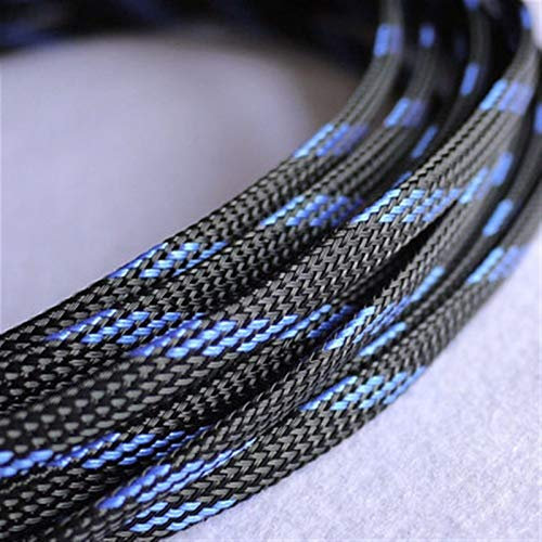 Cable Tidy Sleeves, 15meter Cable Sleeves 6mm Encryption PET Snakeskin Mesh 3 Wire Protecting Cable Sleeve, Wire Mesh Nylon Shock for Cable Sets (Color : Black Blue)