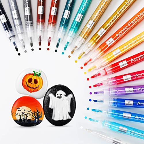 Mitoymia 18 Acrylic Paint Pens Markers for Rock Painting Glass Stone Wood pebble Ceramic Craft Supplies Christmas Easter Egg Pumpkins for Adults
