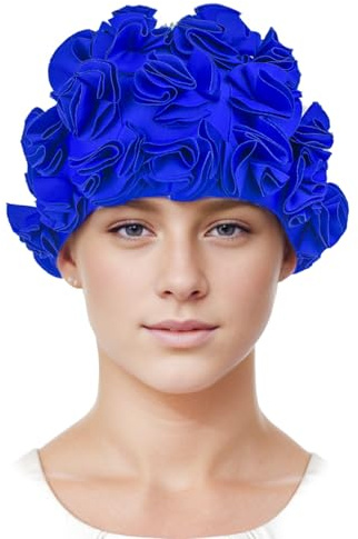 Medifier Retro 3D flor pétalo nadar gorro vintage natación gorro de ducha para damas mujeres niñas azul