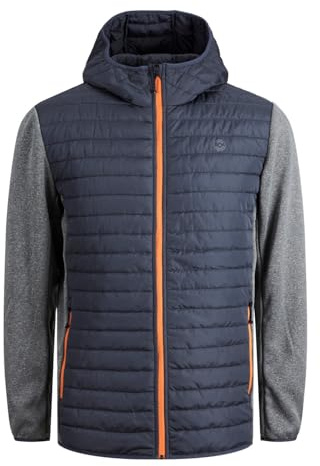 JACK & JONES Chaqueta acolchada para hombre, color gris jaspeado/detalles: juego de mangas, talla M, Gris melange. Detalles: mangas de juego, M