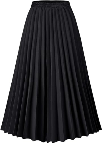 comefohome Black Skirt for Women UK Pleated Long Maxi Elasticated Summer A Line Boho Ladies Skirts L