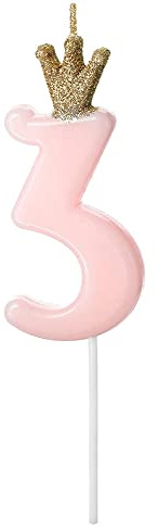 3 bougies d'anniversaire - 3 bougies à paillettes - Chiffre 3 ans - Décoration d'anniversaire - Pour gâteau d'anniversaire - 3 ans - Rose doré - 9,5 cm
