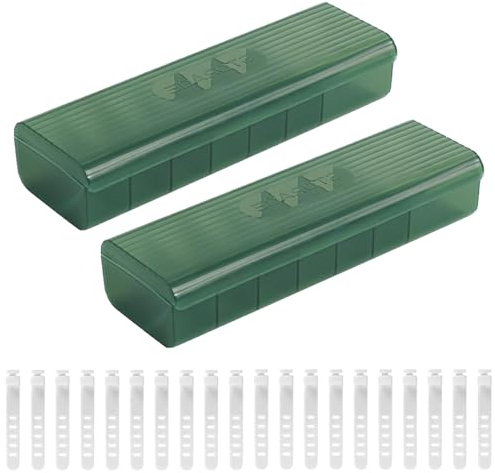 2 Pack Data Cable Storage Box, Grids Cable Management Box Hub Sorting Box with Lid, Transparent 7 Grids Storage Power Cord/Cable/Socket Sorting Case with 20pcs Cable Ties (Green)