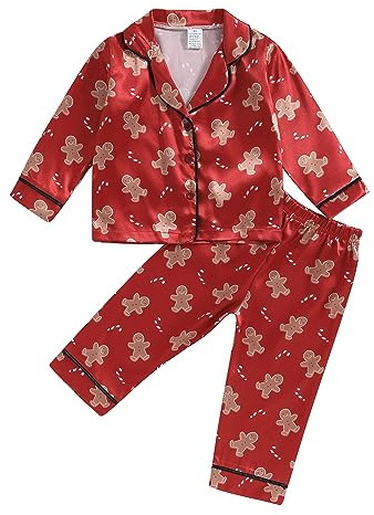 Set pigiama per bambini piccoli maschio femmina 2 pezzi abbigliamento da notte natalizio 2 pezzi pigiama a maniche lunghe con bottoni stampa omino di pan di zenzero maglietta + pantaloni set pigiama 1