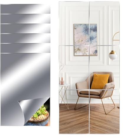 SOBEAU 6 Stück 30x20 cm Selbstklebende Fliesenspiegel,A4 Selbstklebend Spiegelblätter Flexibler Spiegelfolie,HD Klebespiegel Großer rahmenloser Kunststoffspiegel aus Acryl Dekospiegel Wanddekoration