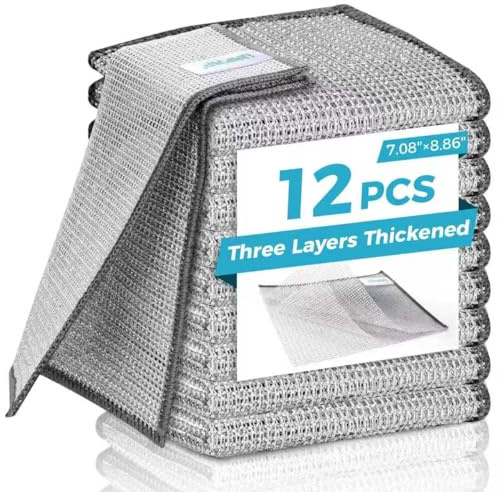 Forggon 10 paños de Metal de 3 Capas, sin arañazos y sin Olor, Trapo Multiusos para Lavar Platos en húmedo y seco, Trapos de Limpieza de Cocina, fregaderos, Platos, Estufa, Dimensiones (7.08 x 8.86
