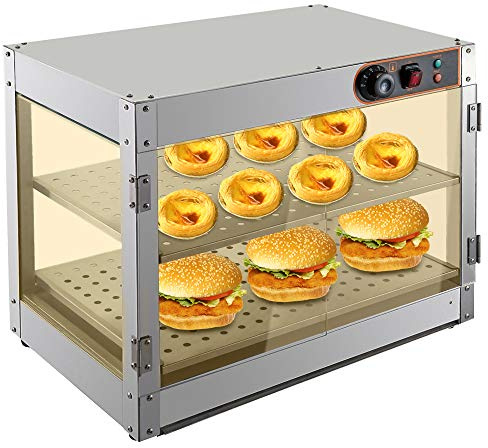 Catering - Vitrina para mostrador caliente con iluminación, 800 W, 30-85 °C, ajuste termostático, para cantinas, panaderías, cafeterías, restaurantes rápidos, 61 x 38 x 51 cm