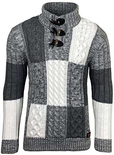 Pull Homme Col Montant, Pull Grosse Maille Hiver BX51112 Gris XL
