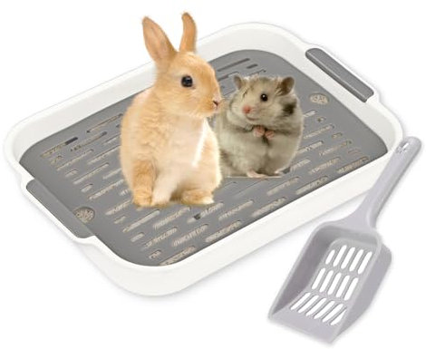 Tablett Hasentoilette, Kaninchen Toilette mit Schaufel, Kaninchentoilette, Katzenklo Klein, Klo Ecke für Kleintier Hasen Meerschweinchen (Weißes Kleine-mit Schaufel)