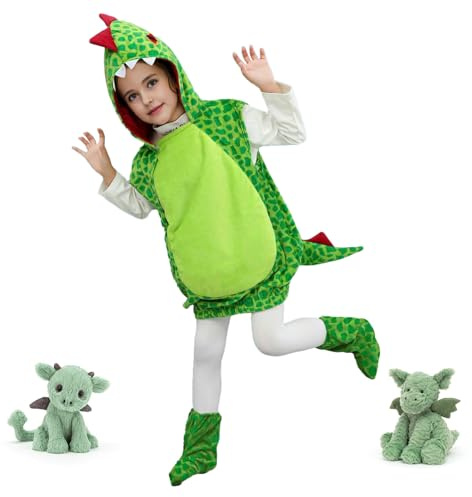 MeYuxg Disfraz Dinosaurio Niño, Disfraz Dragon Niño con Cubre Zapato, disfraz niño Carnaval, Disfrazs de Animal para niños para Carnaval Cosplay (Manchas, S)