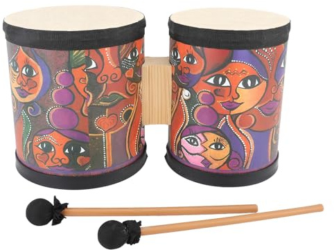 Tamburo Bongo a Percussione per Bambini Durevole con Testa in Plastica Impermeabile, per Tamburo da Pavimento per Bambini con Parte Superiore in Pelle di Capra, 15,5 Cm e 13 Cm,