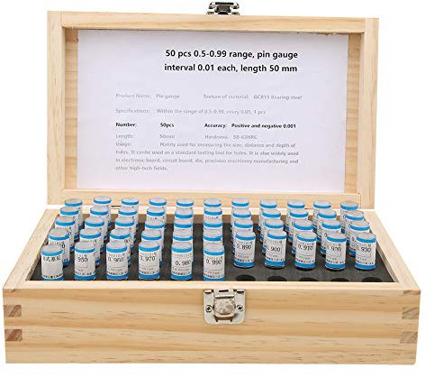 Mavaol Lot de 50 jauges à broches, précision +/- 0,001 mm, acier à roulement GCR15, traité thermiquement, boîtier en bois, pour un dimensionnement précis des trous, vérification