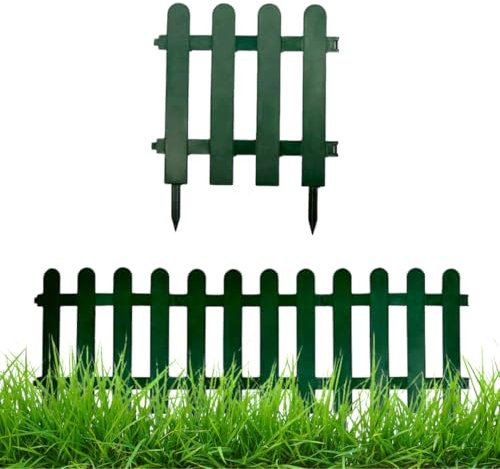 Gartenzaun Steckzaun 3m - Höhe 30 cm - Rasenkante Kunststoff - Beetumrandung - Zaunelemente für Garten - UV - & Frostbeständig, Flexibel - mit Befestigungszubehör Dunkelgrün