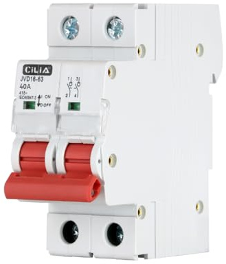 CILIA Interrupteur de Sectionneur Modulaire 2P 400VAC 25A/32A/40A, 2 Modules DIN, IP20, IEC60947-3 - Interrupteur D'isolation Pour Tableaux électriques In=40A (JVD16-63-2P-40A)