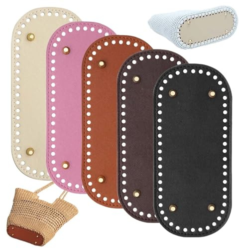 Lunaanda 5 Piezas Bases para Bolsos de Ganchillo, Fondo Bolsos Crochet Ovalado de Cuero PU con Agujeros y Pies de Metal para Hacer Bolsos de Mano, Bolsos de Hombro, Accesorios de Bricolaje, 5 Colores