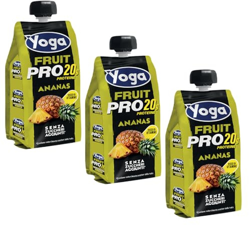 Yoga Fruit Pro 20g Ananas Senza Zuccheri Aggiunti ad Alto Contenuto Proteico, Senza Glutine | 250ml x3