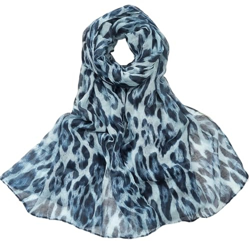 GWAWG Leopard Print Scarf for Women, Lightweight Chiffon Silk Feel Rectangular Scarf, Soft Touch Fashion Accessory (Blue)