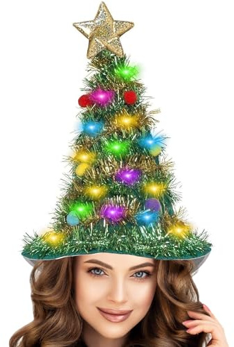 JUQG Leuchtende Weihnachtsmütze, Weihnachtsmütze mit 30 LED-Lichtern, Weihnachtsbaumhut, 3 Beleuchtungsmodi - 4 Helle Farben, Bunte Weihnachtsmützen geeignet für Partys/Familien/Karneval/Maskeraden