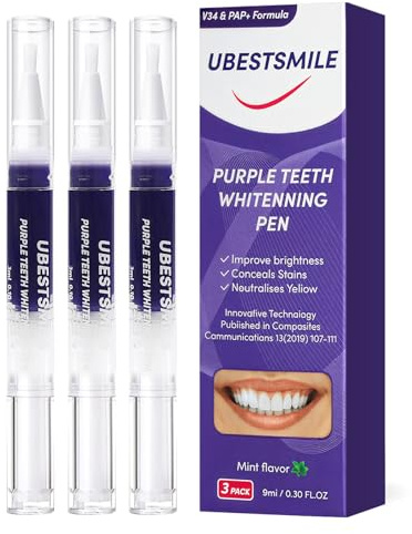 3 Stück Lila Zahnaufhellung Stift, Zahnaufhellung Bleaching Set, Teeth Whitening Essence Pen, Flecken Entfernen WeißE ZäHne Zu Hause, FüR Strahlend WeißE ZäHne