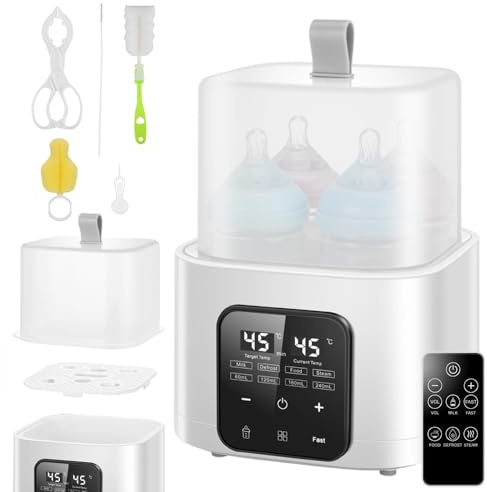 Baby Bottle Warmer, Baby Bottle Sterilizer for 4 Bottles, Steriliser for Baby Bottles with LCD Display & Remote Control Fast Baby Food Heating & Defrost, 48H Keep Warm Bpa-Free for Breastmilk Formula