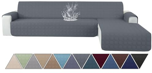 Ystyle Fundas para Sofa Chaise Longue 3 Plazas, Gris Oscuro | Fundas Sofa Chaise Longue Izquierda/Derecha Universal Reversible, Anti Gato Y Perro Mascota, Antideslizante y Antimanchas