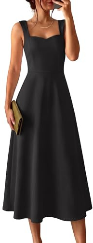 ANRABESS Womens Sweetheart Neck Sleeveless Midi Dress 2026 Summer Formal Wedding Guest Party Cocktail Dresseswith Pockets Black Small