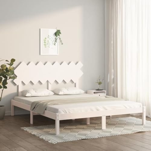 Frdhee Lit en palettes, pour adolescent, en bois massif, blanc, 160 x 200 cm, facile à monter et stable