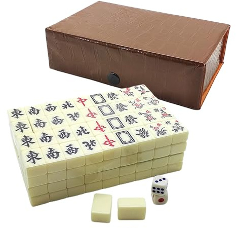 Generiskt Mah Jong miniset – komplett klassiskt kinesiskt med 144 | spelstenar, bärbar reseutgåva | familjespel, umgänge, inomhusunderhållning, festaktivitet